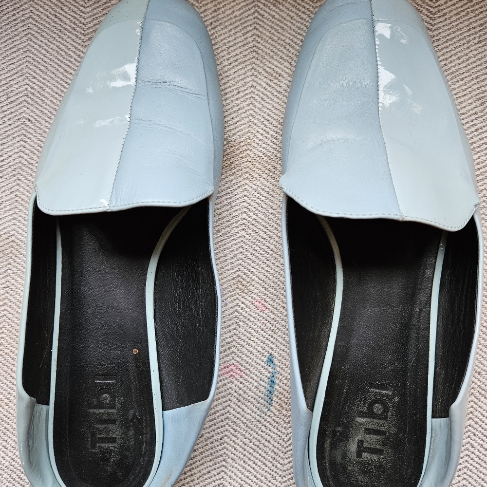 Tibi slides two tone Tiffany blue and mint green leather. Size-38eu